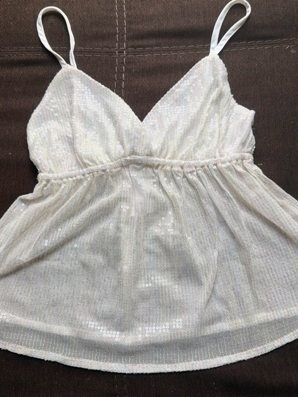 Women's White Sequin Spaghetti-Strap Camisole